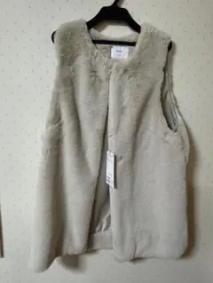 DISCOAT ディスコート ファーベスト ライトグレー フリーサイズ もこもこ