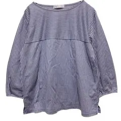 LINDSTORM【S】ストライプシャツ　カットソー　7分袖　紺系　カジュアル