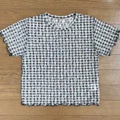 【美品】 レディース ギンガムチェック トップス モノトーン レース シアー