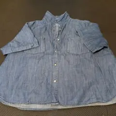 デニムブルー ボタンアップシャツ　レディース　半袖