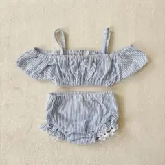 ベビーセパレート水着 女の子スイムウェア ビキニ 90 水色ストライプ