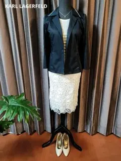 最終価格☆美品☆カールラガーフェルド☆高級軽量コットンドレスジャケット36黒白