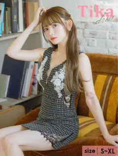 Tika チェック柄刺繍ミニドレス L 値下げ