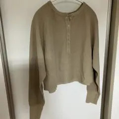 ワッフル素材 ショート丈長袖トップス