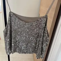 AEWEN MATOPH シルバー スパンコール オフショルダー タンクトップ