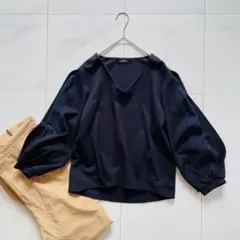 美品✨green label relaxing Vネックプルオーバー シアー袖