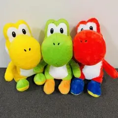 【美品】スーパーマリオ 特大サイズぬいぐるみ ヨッシー 緑 黄 赤 3体セット