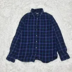 美品ユニクロ　ネルシャツ　ボタン　ユニセックス　綿100　チェック青　Ｍ　定番