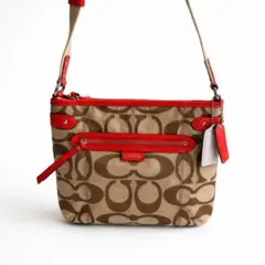 美品 COACH シグネチャー ショルダーバッグ レッド