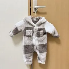 フード付きロンパース ベージュチェック