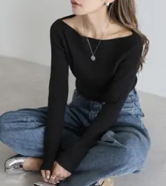 BONJOUR SAGAN ボートネックリブ切替ニット　　ブラック