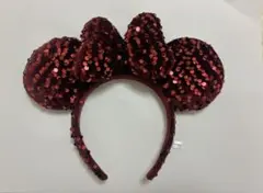 ディズニー カチューシャ ベロア スパンコール 赤