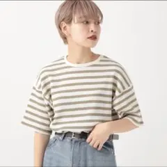 kutir ワッフルボーダートップス　カーキ