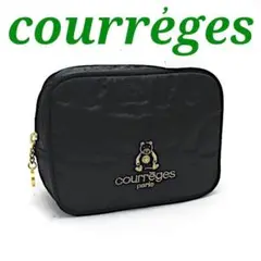 courrèges クレージュ クマ刺繍 ナイロンポーチ ブラック 美品