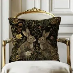 ウサギと花のクッションカバー 45cm