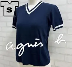★美品★ agnes b. ネイビー Vネック 半袖ニット S イタリア製
