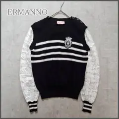 ERMANNO FIRENZE 袖レースロゴ刺繍ニット イタリア製 高級感