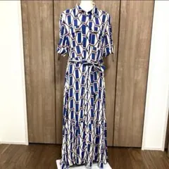 【美品】 ZARA 幾何学柄 半袖 マキシワンピース 総柄 春夏 シャツ