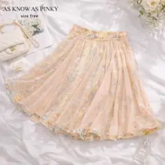 美品 ✨️アズノゥアズピンキー 花柄チュールスカートF