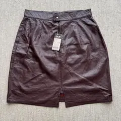 本革 ヴィンテージ レザースカート ダークブラウン タイトミニ M