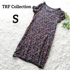 ZARA TRF　半袖ひざ丈ワンピース　S　黒　マルチカラー　総柄　薄手　642のサムネイル