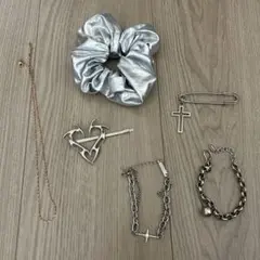 シュシュ ネックレス ブレスレット ヘアピン ブローチ セット