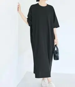 coca ライトエンボス　ワイドシルエットワンピース　ブラック　L 新品