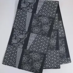 【美品】お仕立て上がり品 袋帯 織り出し柄 切り嵌め風デザイングレー灰色AU21
