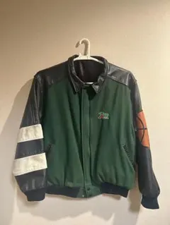 VAN JAC スタジャン 袖レザー 緑 BIG ONE ジュークボックス 古着 