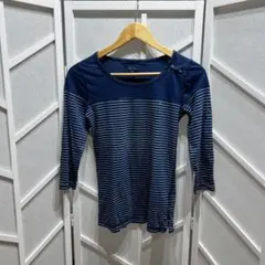 トミーヒルフィガー　七分袖TシャツM レディース     ネイビーストライプ