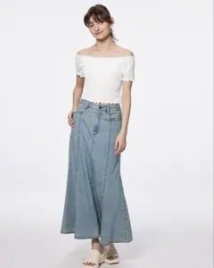 美品GU ジーユー ライトデニムフレアマキシスカート Mサイズ