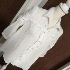 アクシーズファム 開襟シャツ チェック レース ホワイト