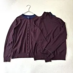 ポールスミス アンサンブル ニット カーディガン　毛100% パール Mボルドー