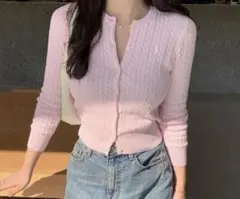 美品　ポロ ラルフローレン ケーブルニットカーディガン M 春カラー　xs