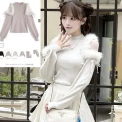 ファーショルダーニットトップス[ru1217]grl ホワイト