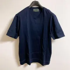 ナノユニバース　FORMAL JERSEY Tシャツ Vネック　ネイビー　半袖