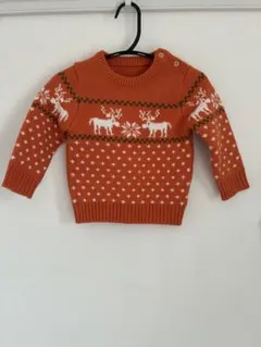 トナカイ柄オレンジニットセーター