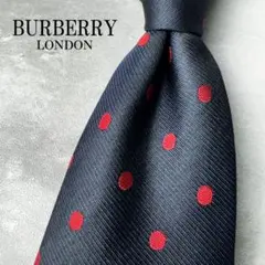 美品 BURBERRY LONDON ジャガード ドット柄 水玉柄 ネクタイ 紺