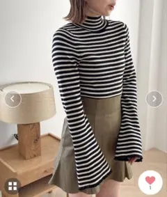 Heather ボーダーベルスリーブニット