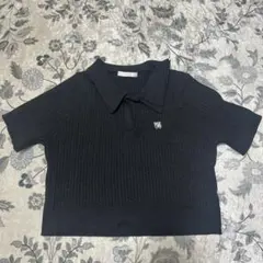 Chino ブラック 半袖ポロシャツ クロップド丈