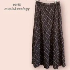 earth music&ecology フレアロングスカート　チェック柄　茶