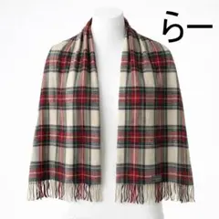Jesi Lydia チェック柄 マフラー ストール 赤×ベージュ フリンジ付