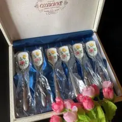 新品未使用　リンデン　ゴールド仕上げ　薔薇の七宝焼スプーン　6本箱入 新品未使用 リンデン ゴールド仕上げ 薔薇の七宝焼スプーン 6本箱入