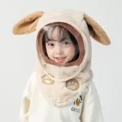 限定セール！フリース帽子透明フェイスガード 暖かい耳の保護アイボリー防寒防風防塵