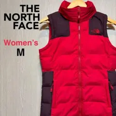 ザノースフェイス☆ダウンベスト　レディース　Ｍ　レッド　刺繍ロゴ　700フィル
