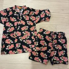 甚平 黒地に花柄 120-130