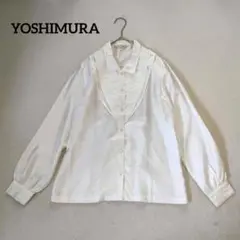 ヨシムラ 花のブラウス ブラウス 長袖 サテン レース ホワイト 白 無地 上品