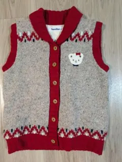 familiar カウチンベスト 赤 グレー　120