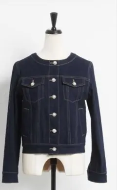 ポケット付きパール釦ノーカラーデニムジャケットtocco closetのサムネイル