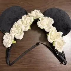 ディズニーカチューシャミッキーマウス型カチューシャ 花飾り付き